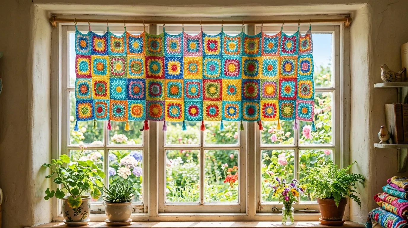 Covered porch doors dressed with crochet panels