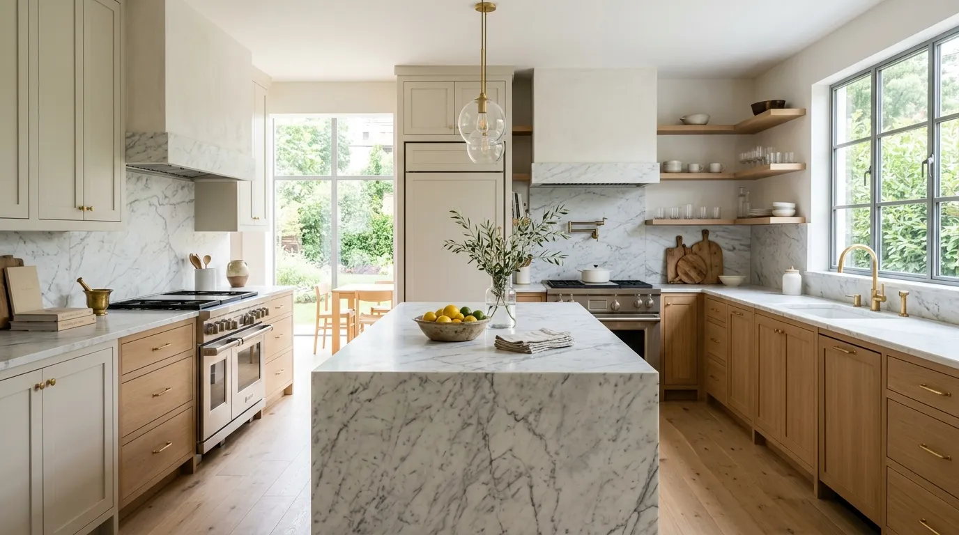 Contemporary galley kitchen with reflective backsplash