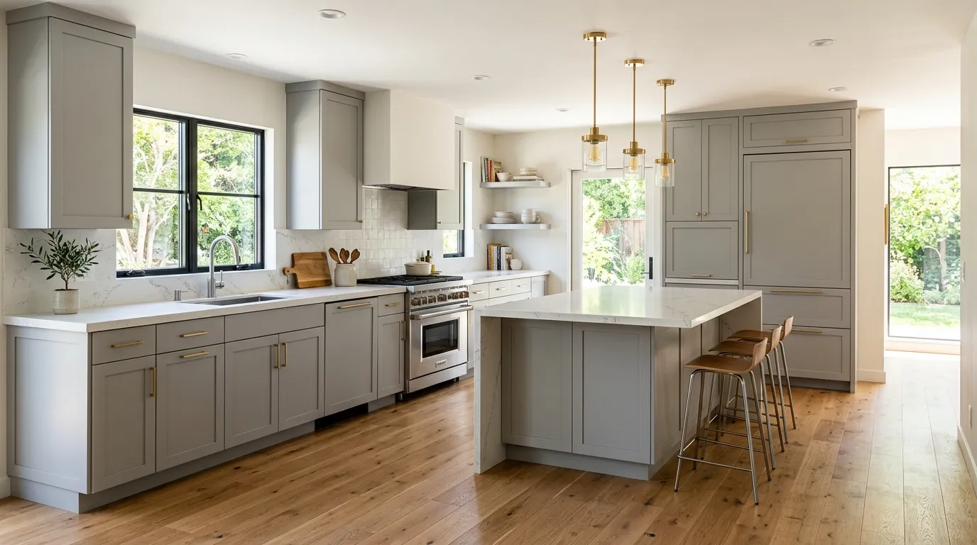 Kitchen with ribbed glass uppers
