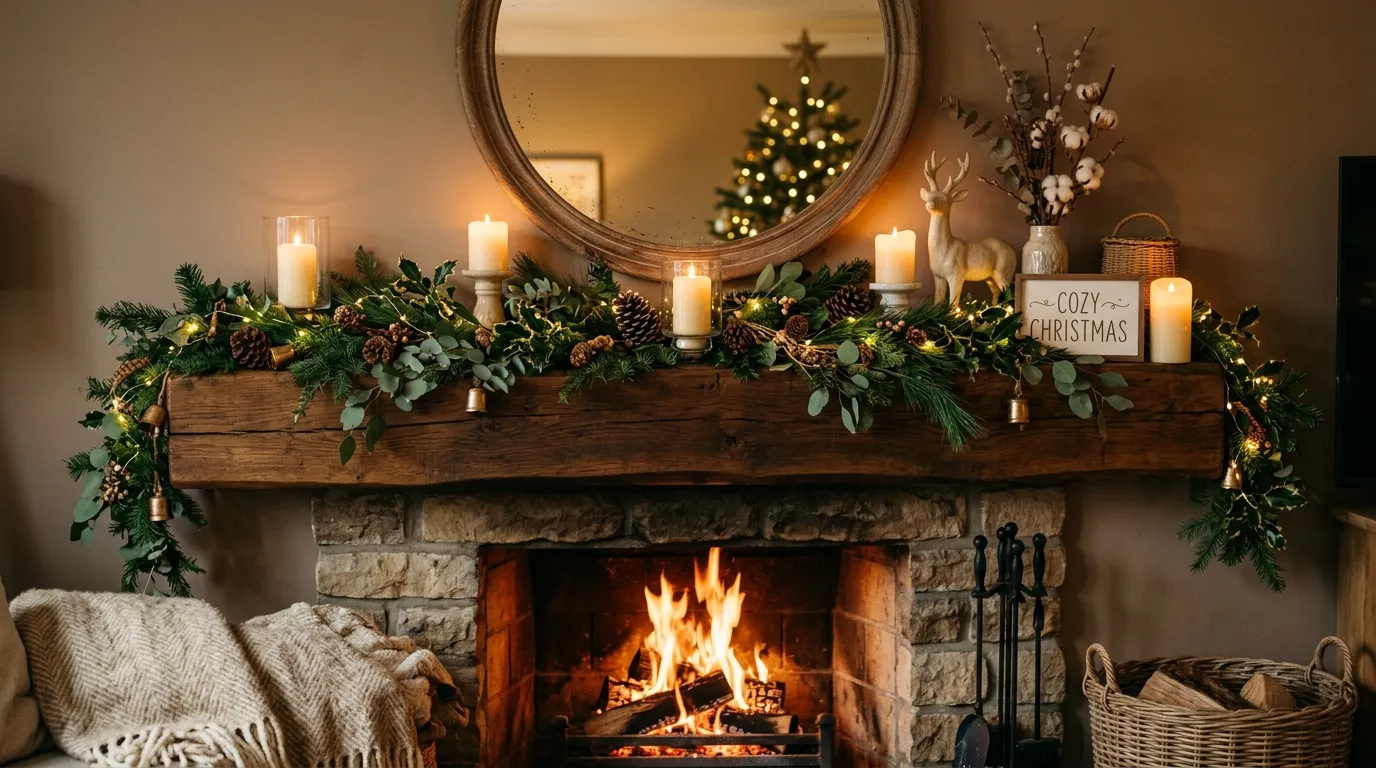 Luxury mantel with magnolia leaves