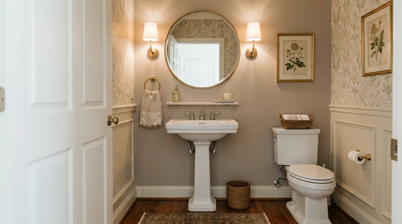 All-white petite vanity with integrated sink and chrome accents