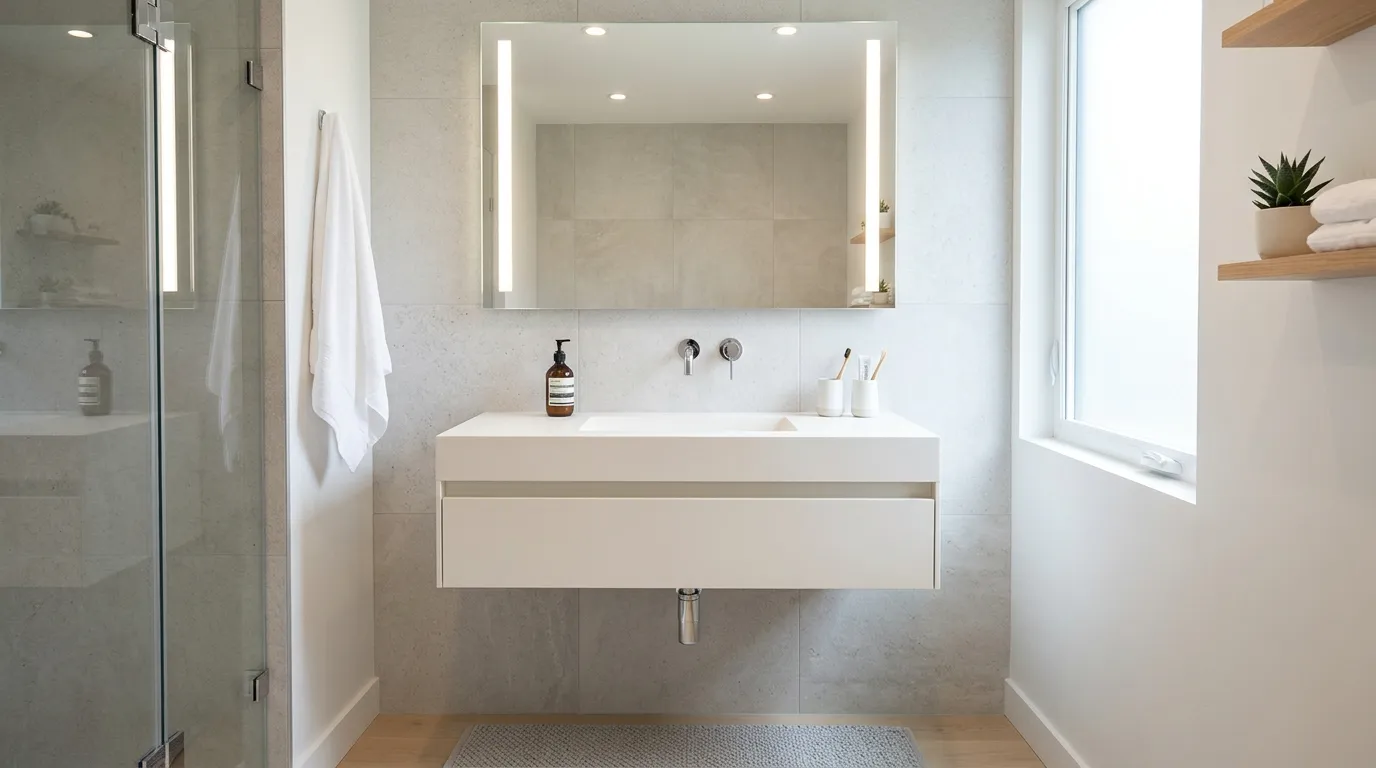 Cinematic small bathroom vanity with tailored proportions