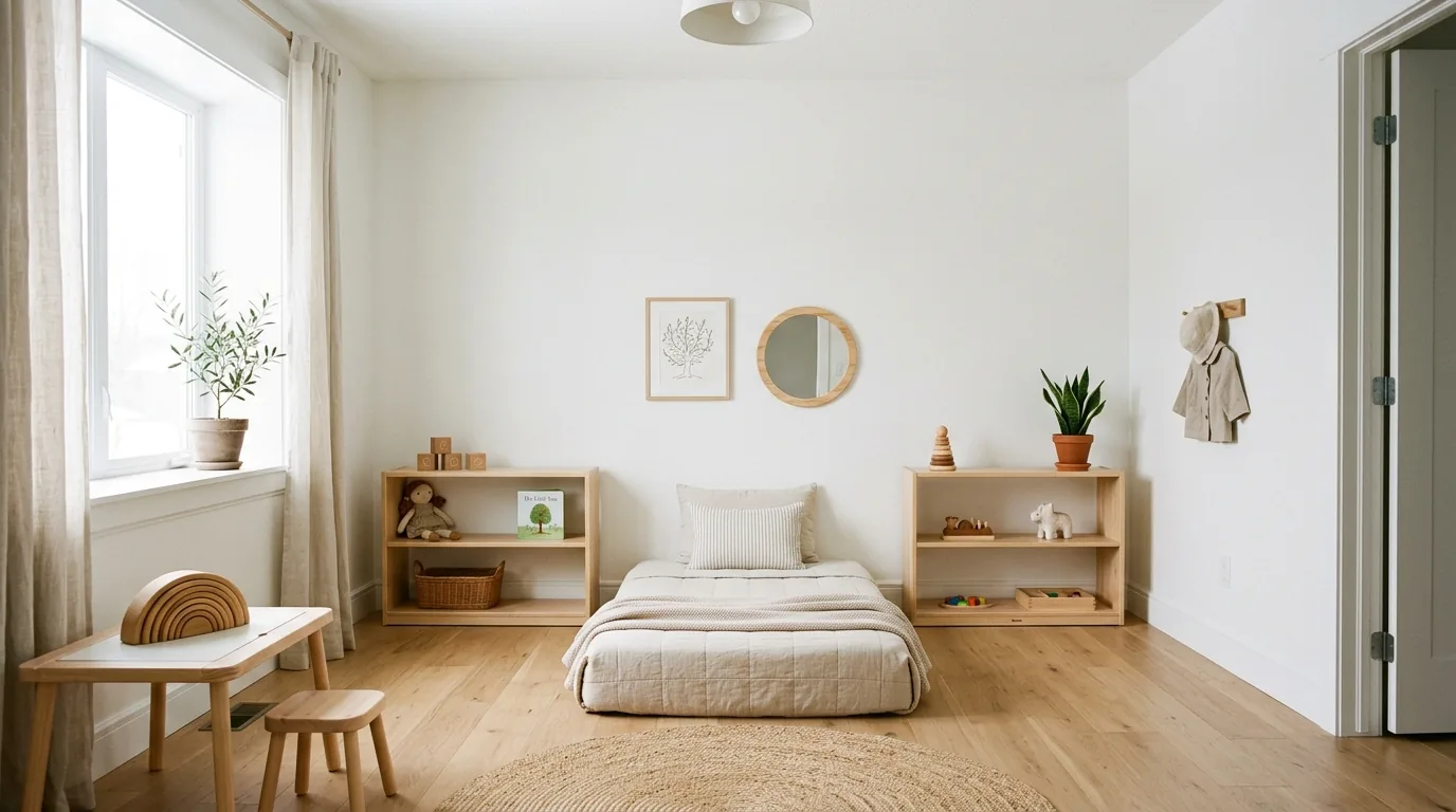 Cozy toddler floor bed under gauzy canopy