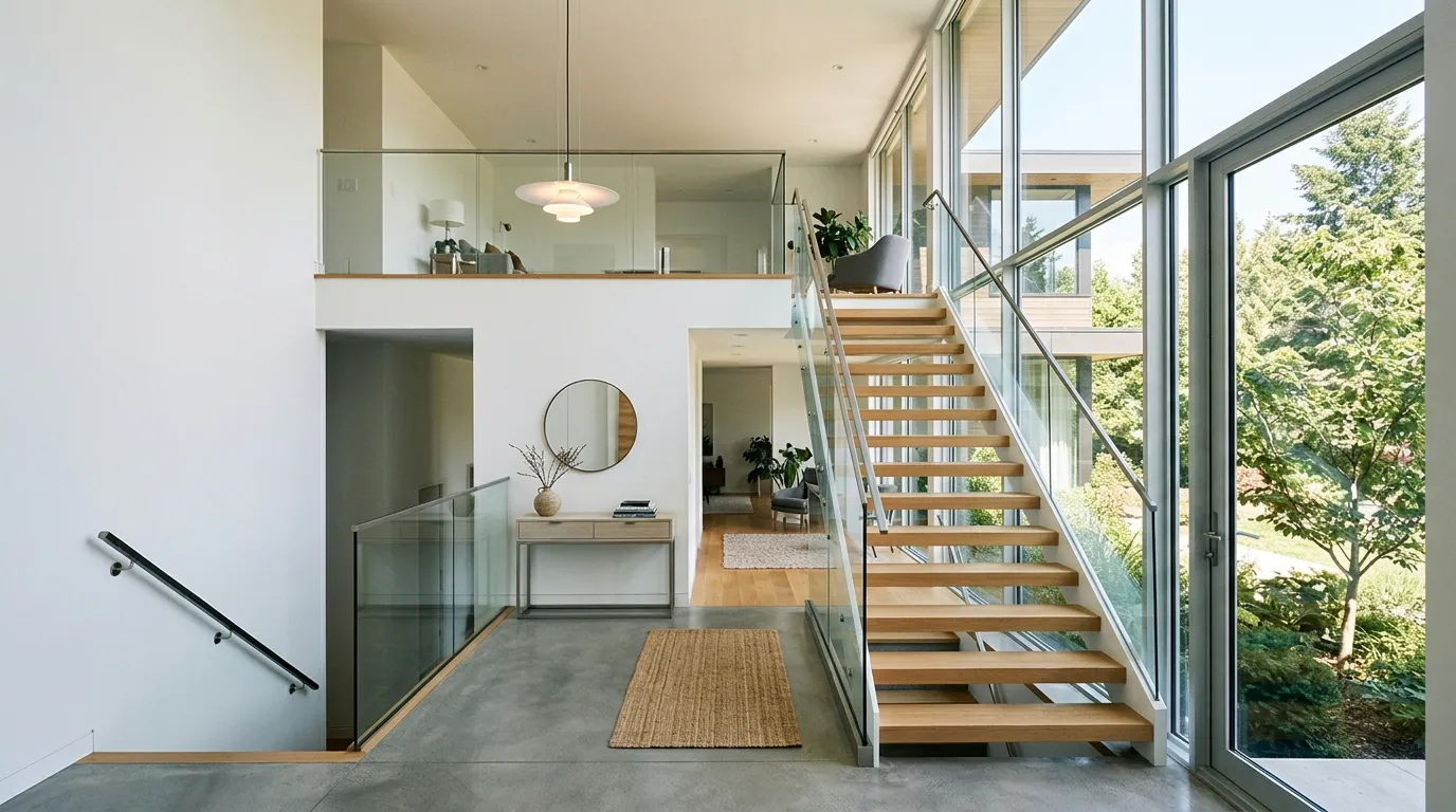 Small split-level entry with narrow shoe cabinet
