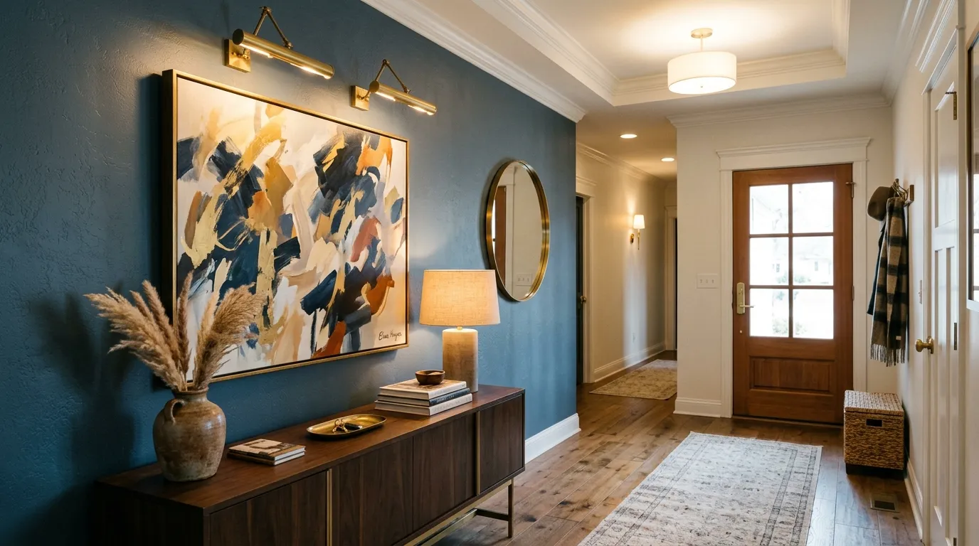 Cozy split entry with paneled stair wall