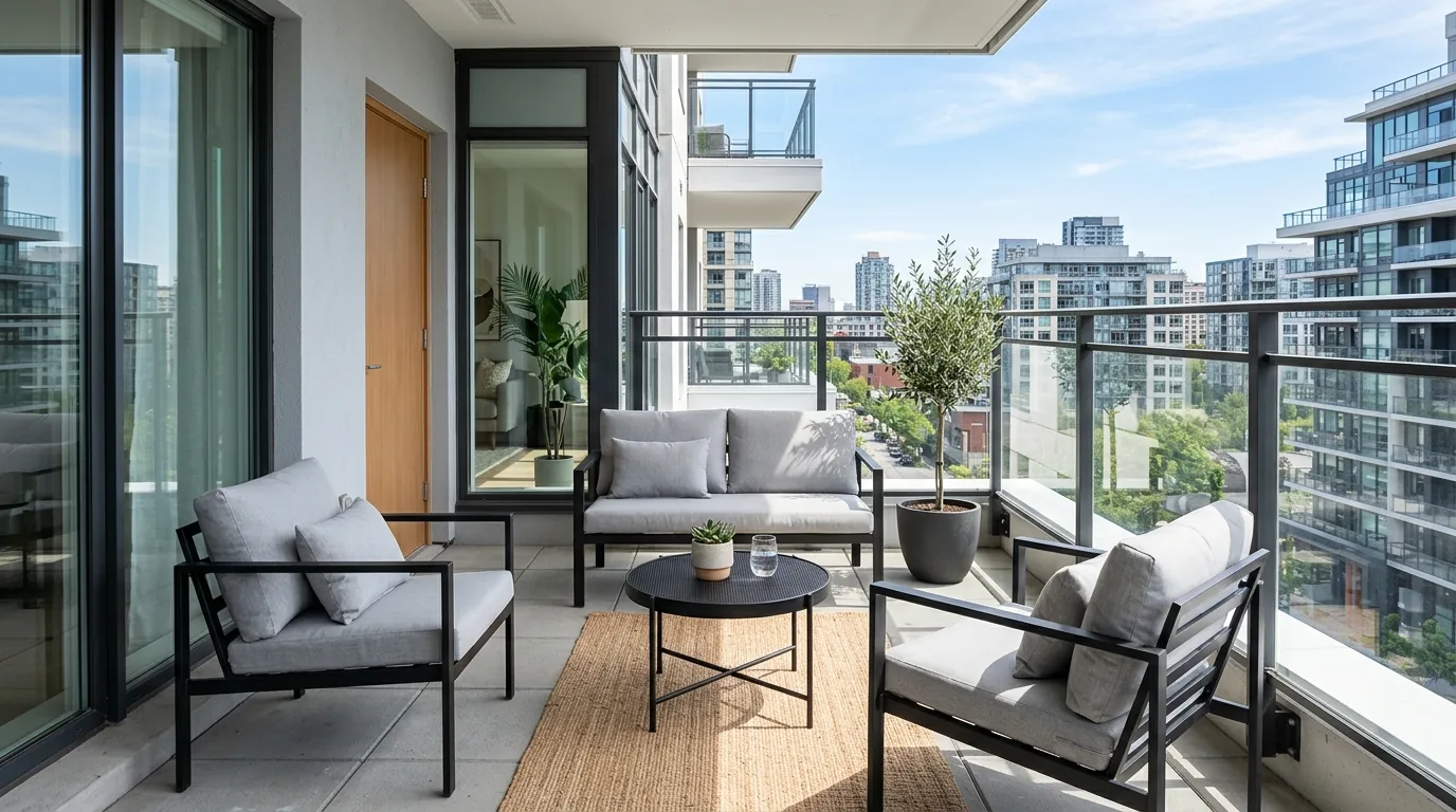 Boho aesthetic balcony with floor cushions