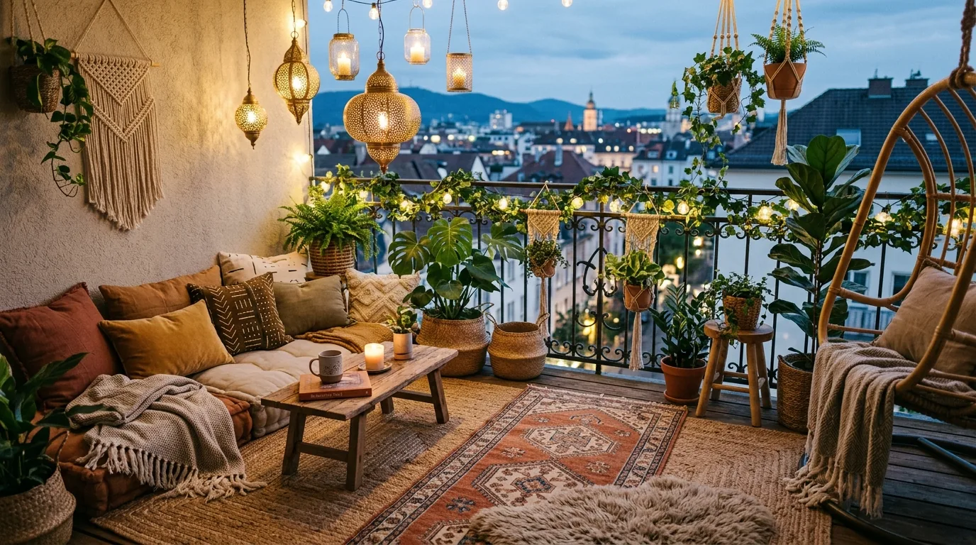 Minimal balcony with slim black chairs