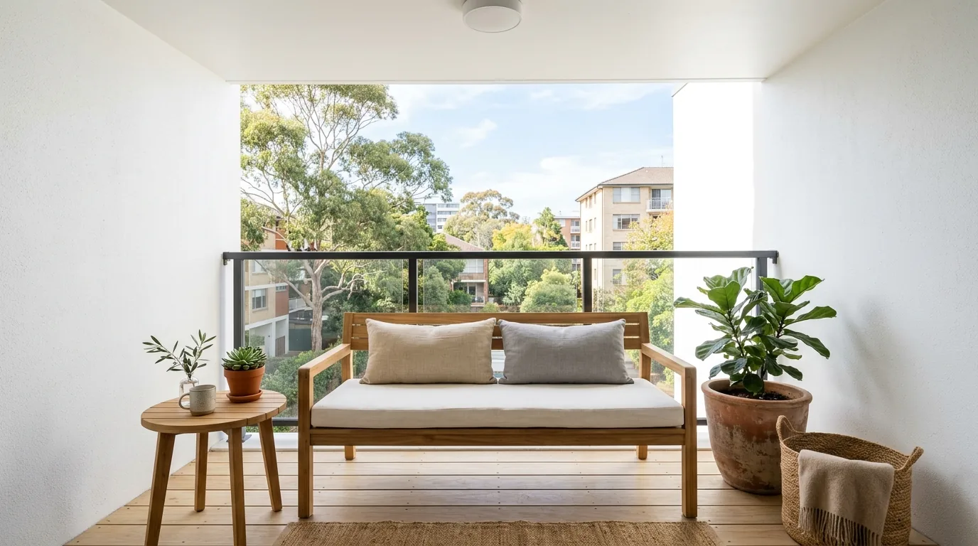 Coastal balcony with white and blue palette