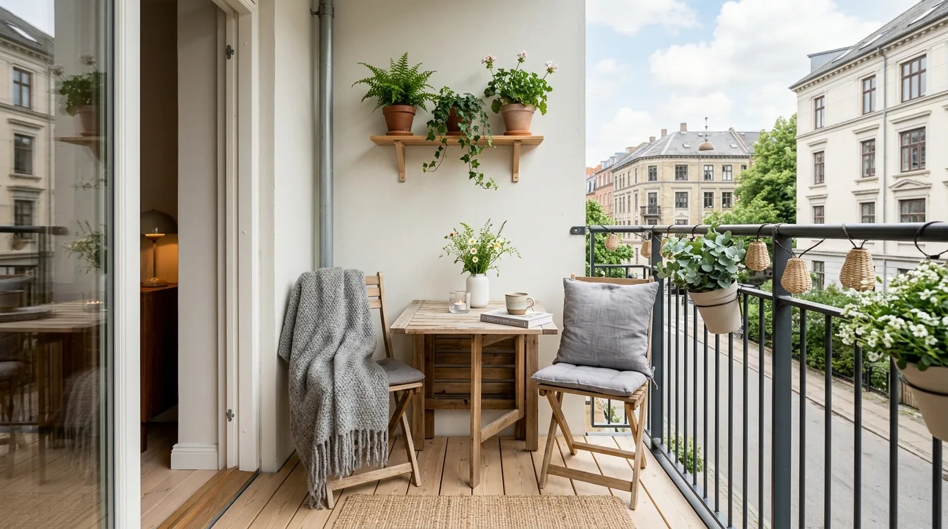 Romantic balcony with blush cushions