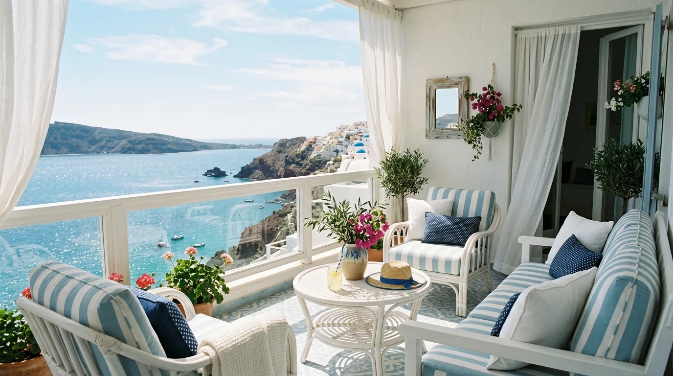 Luxury balcony with cushioned daybed