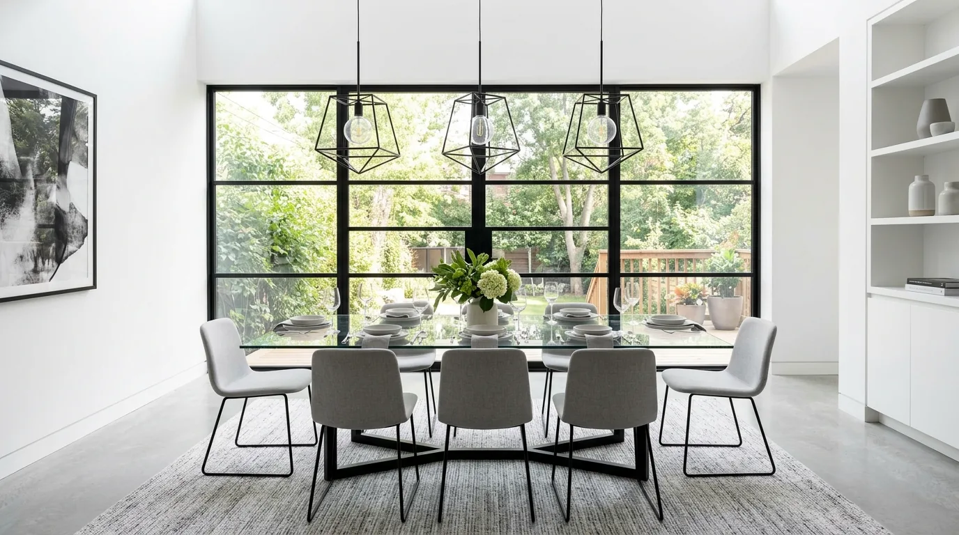 Modern dining room with marble table