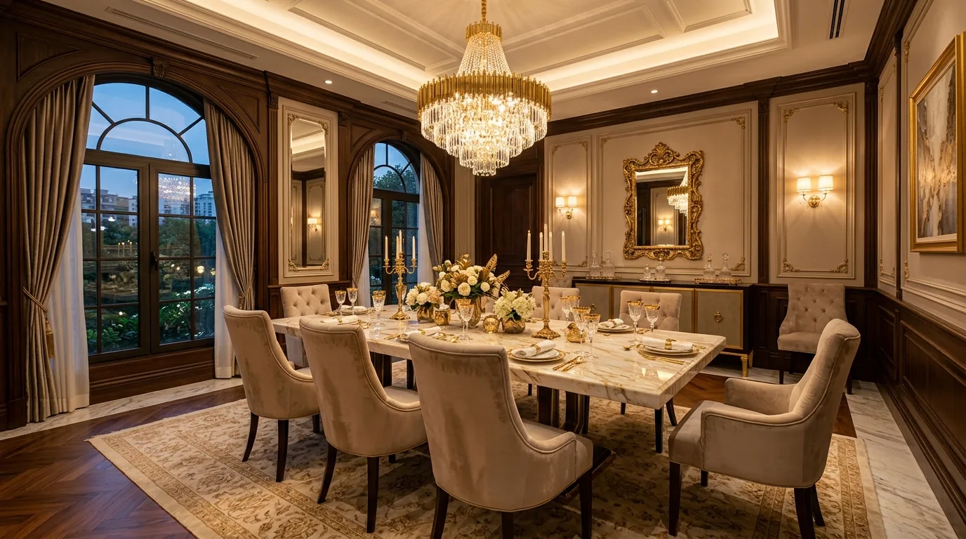 Classic dining room with paneled walls