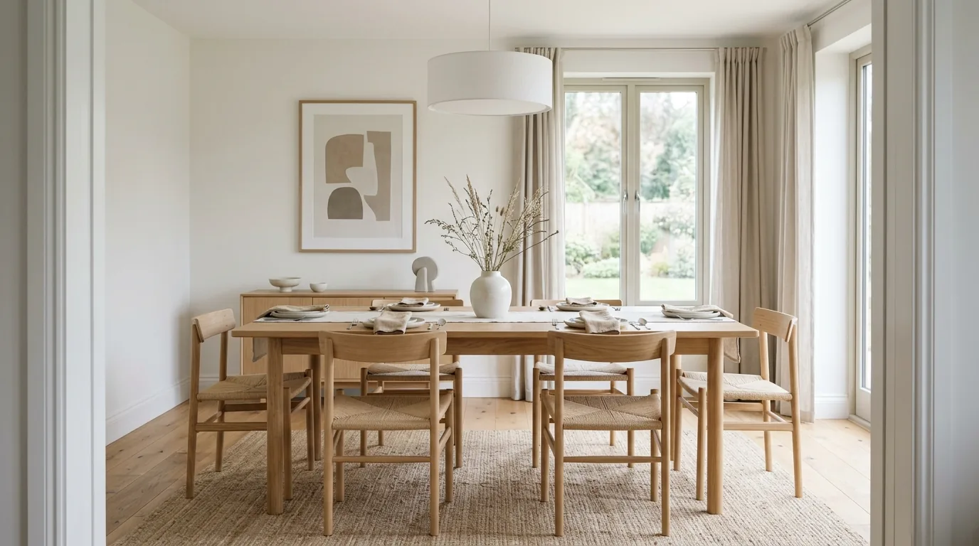 Contemporary dining room with black table base