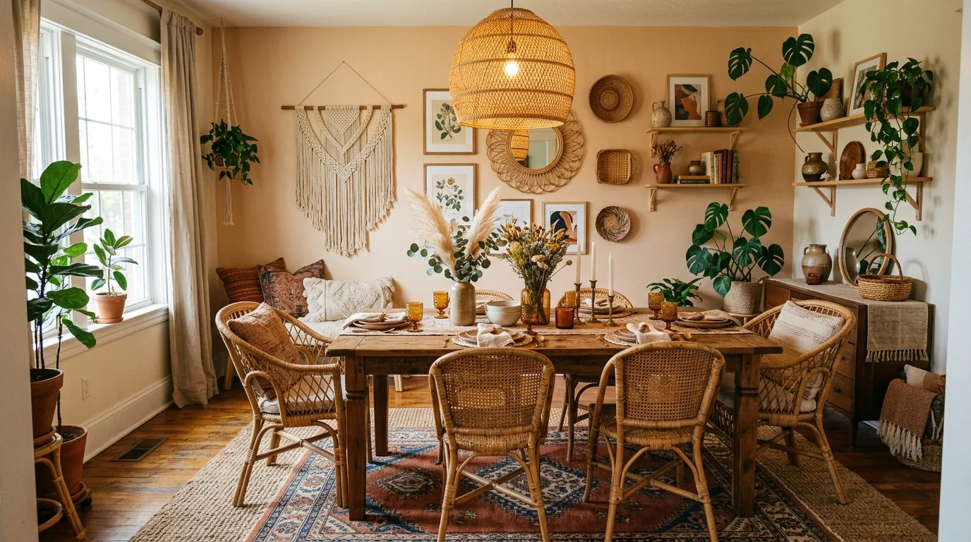 Coastal elegant dining room with blue accents