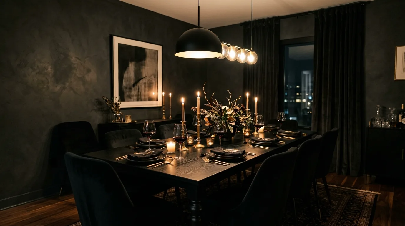 Luxury dining room with glossy table