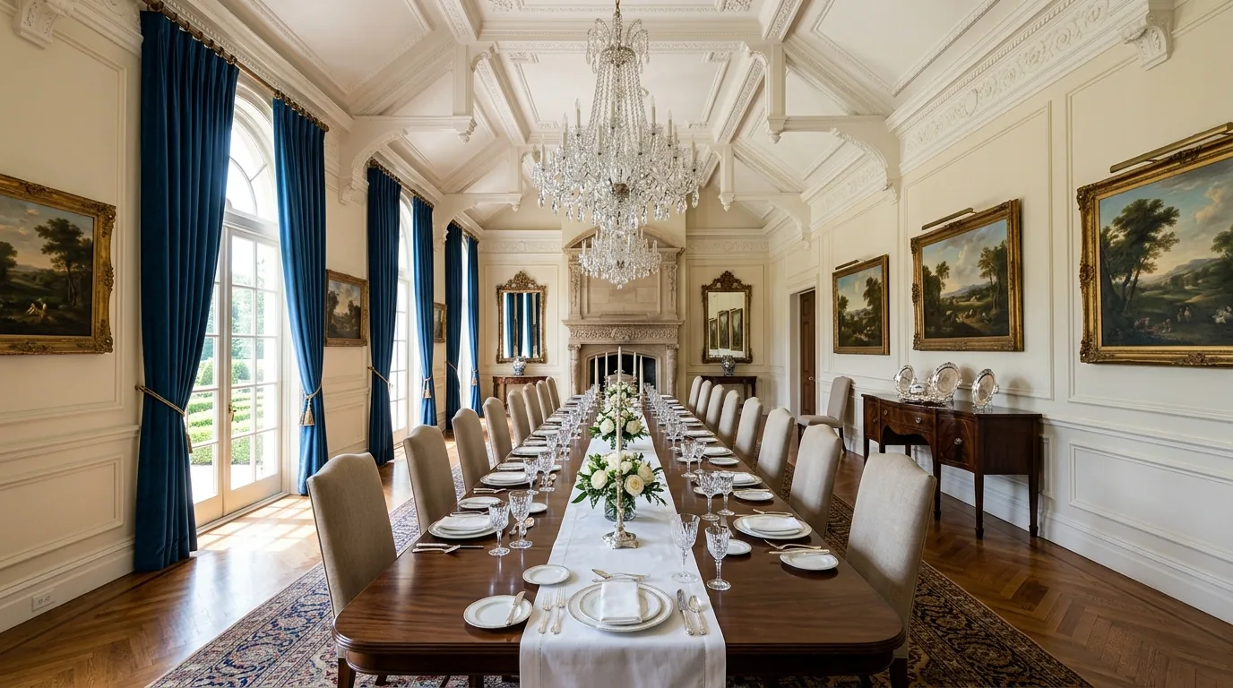 Grand dining room with long table