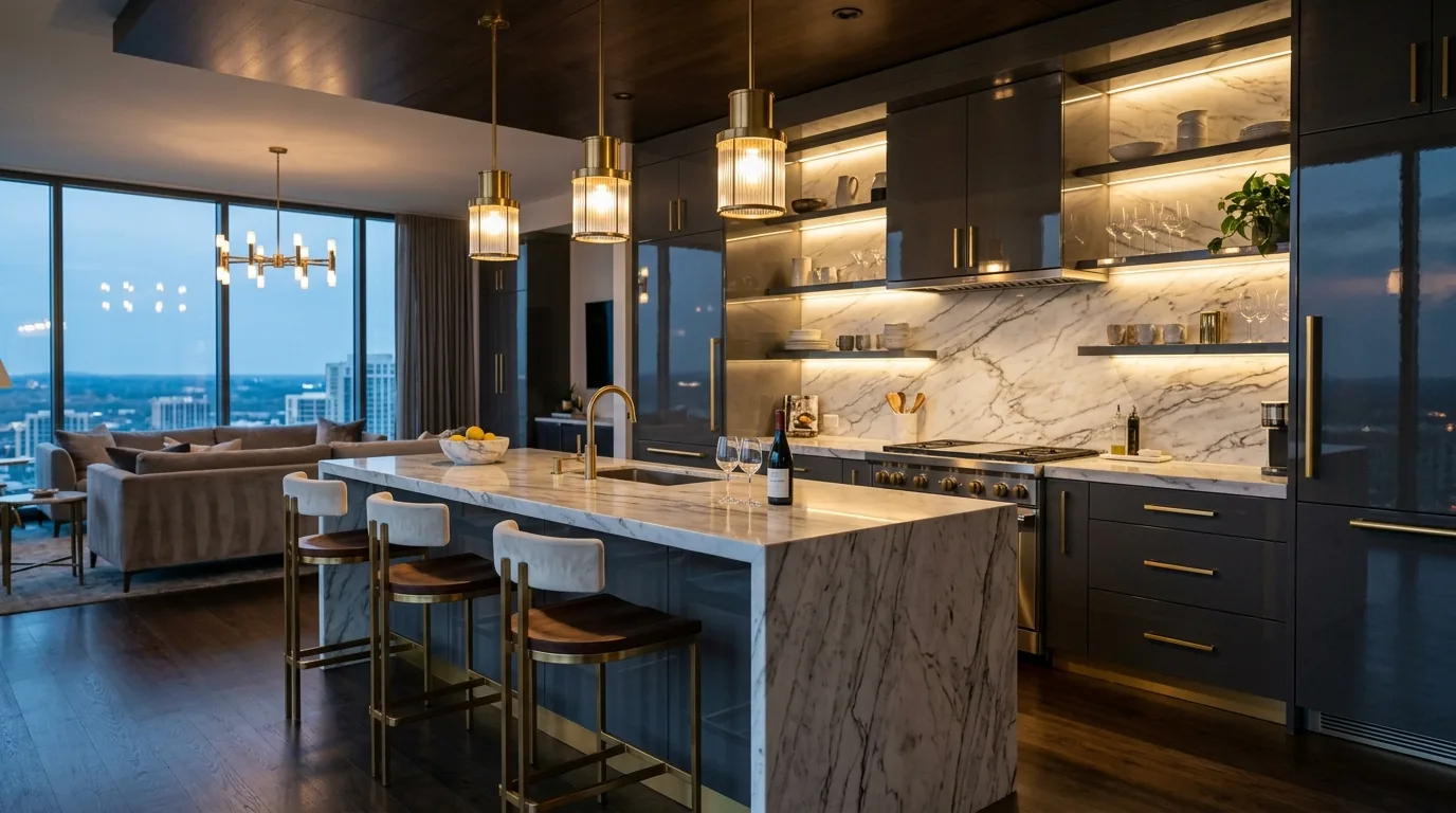 Luxury contemporary kitchen with high gloss cabinets