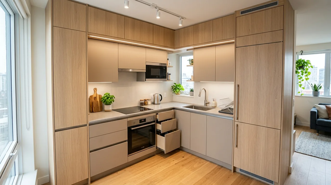 Compact contemporary kitchen with space saving design