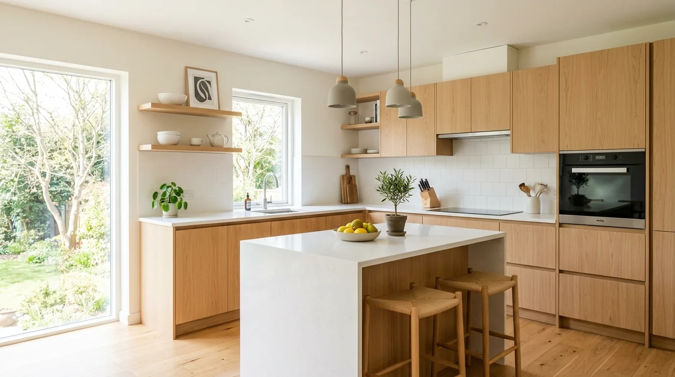 Scandinavian contemporary kitchen with light wood cabinets