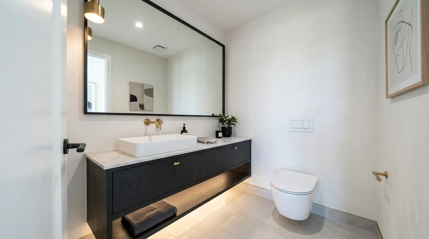 Minimal bathroom vanity with integrated sink