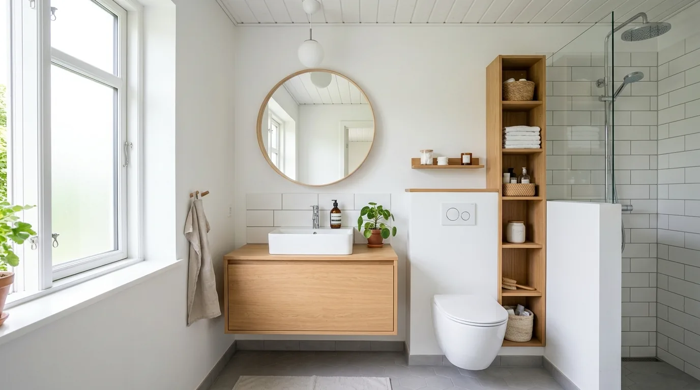 Modern powder room with fluted vanity front