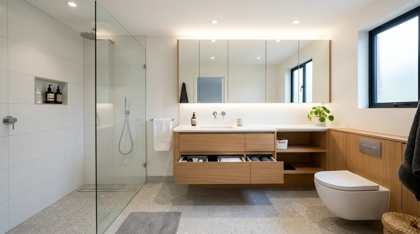 Ultra narrow vanity in city apartment bath