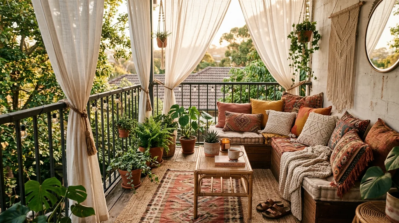 Urban balcony with wooden slat privacy screen