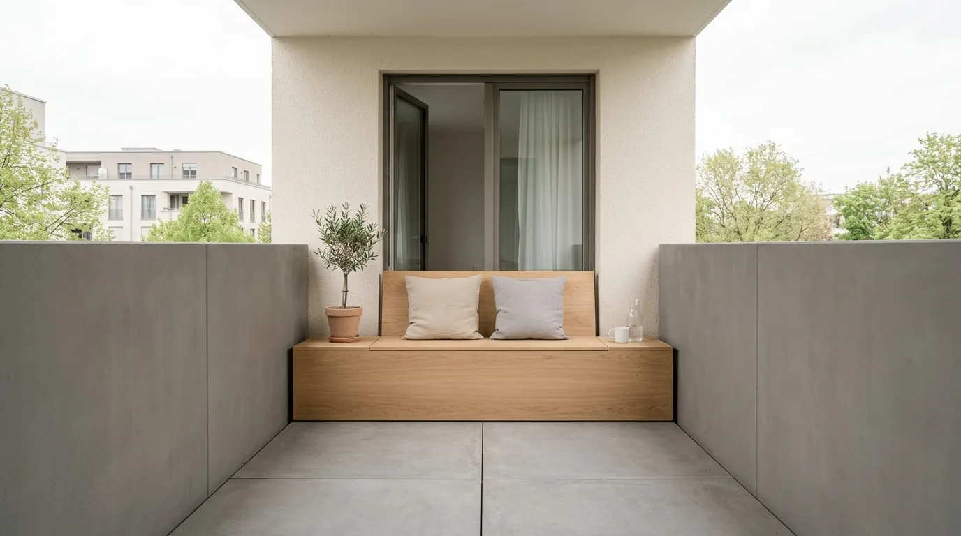 Renter friendly balcony using reed fencing and potted grasses