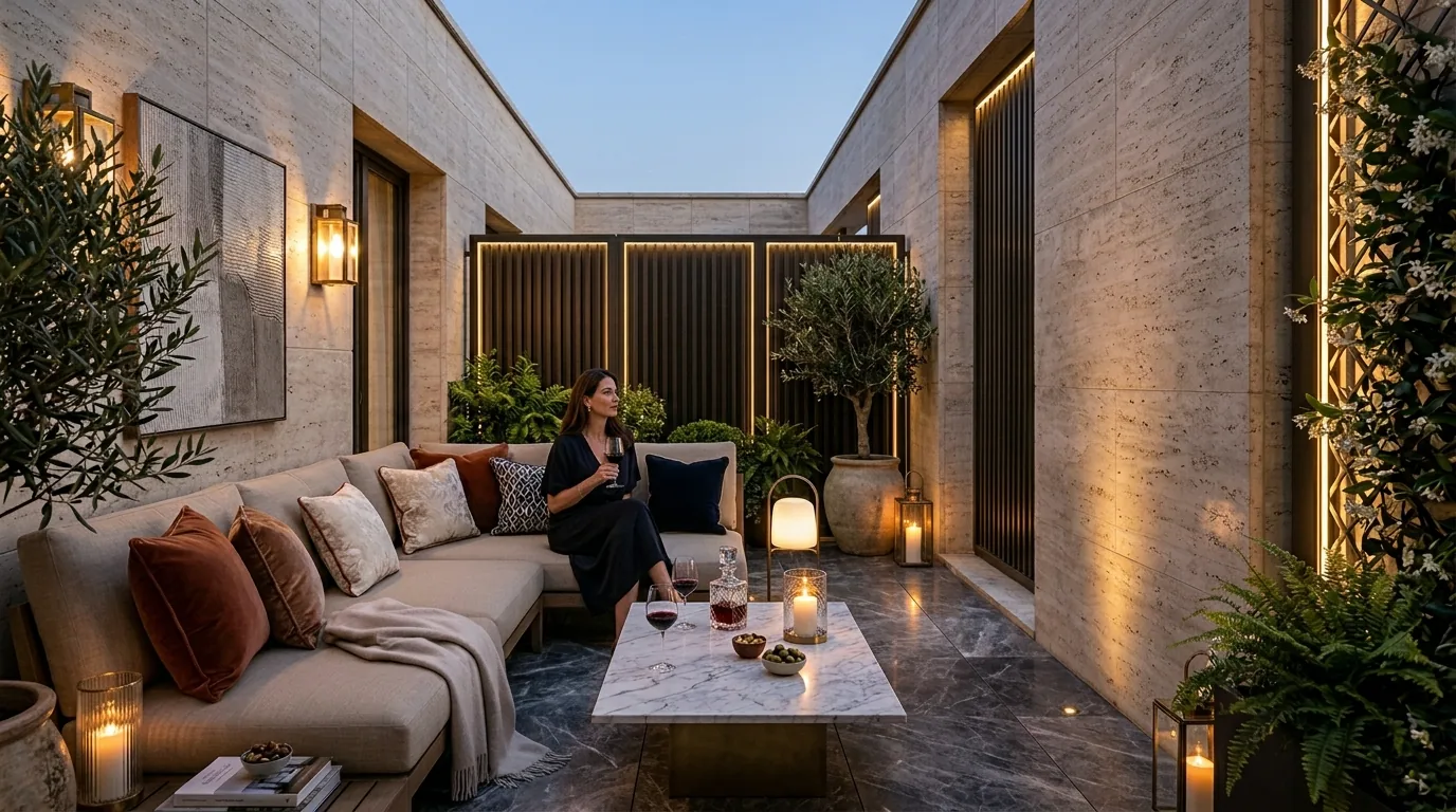 Small city balcony with vertical garden wall