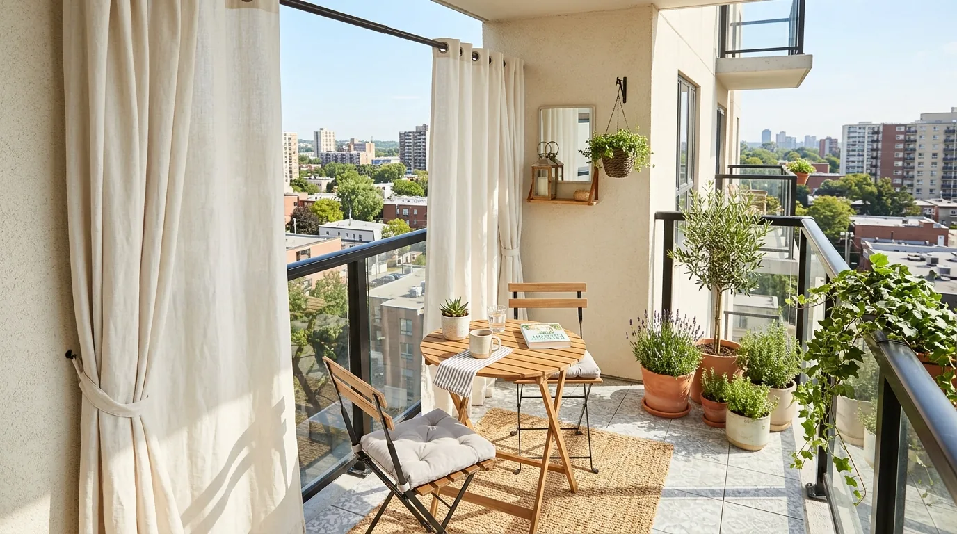 Luxury balcony with tall sculptural planters