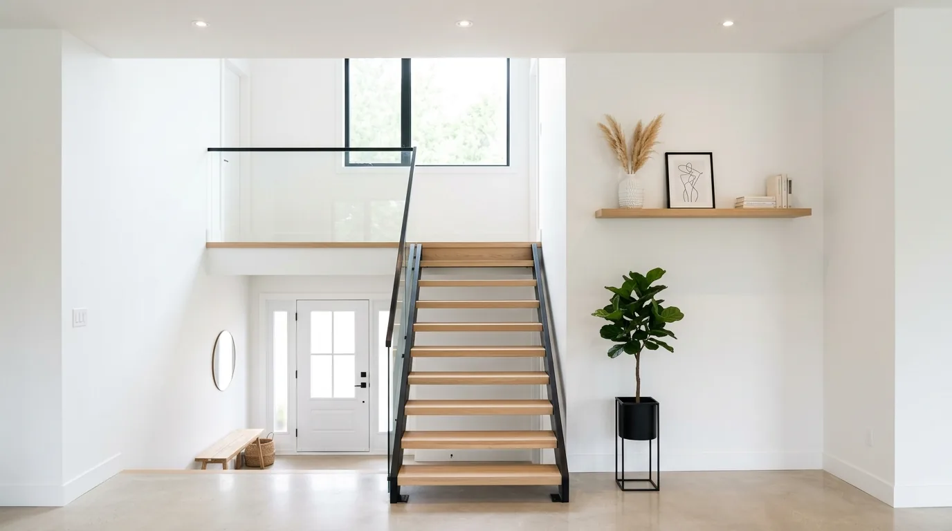 Classic split level entryway with checkerboard floor
