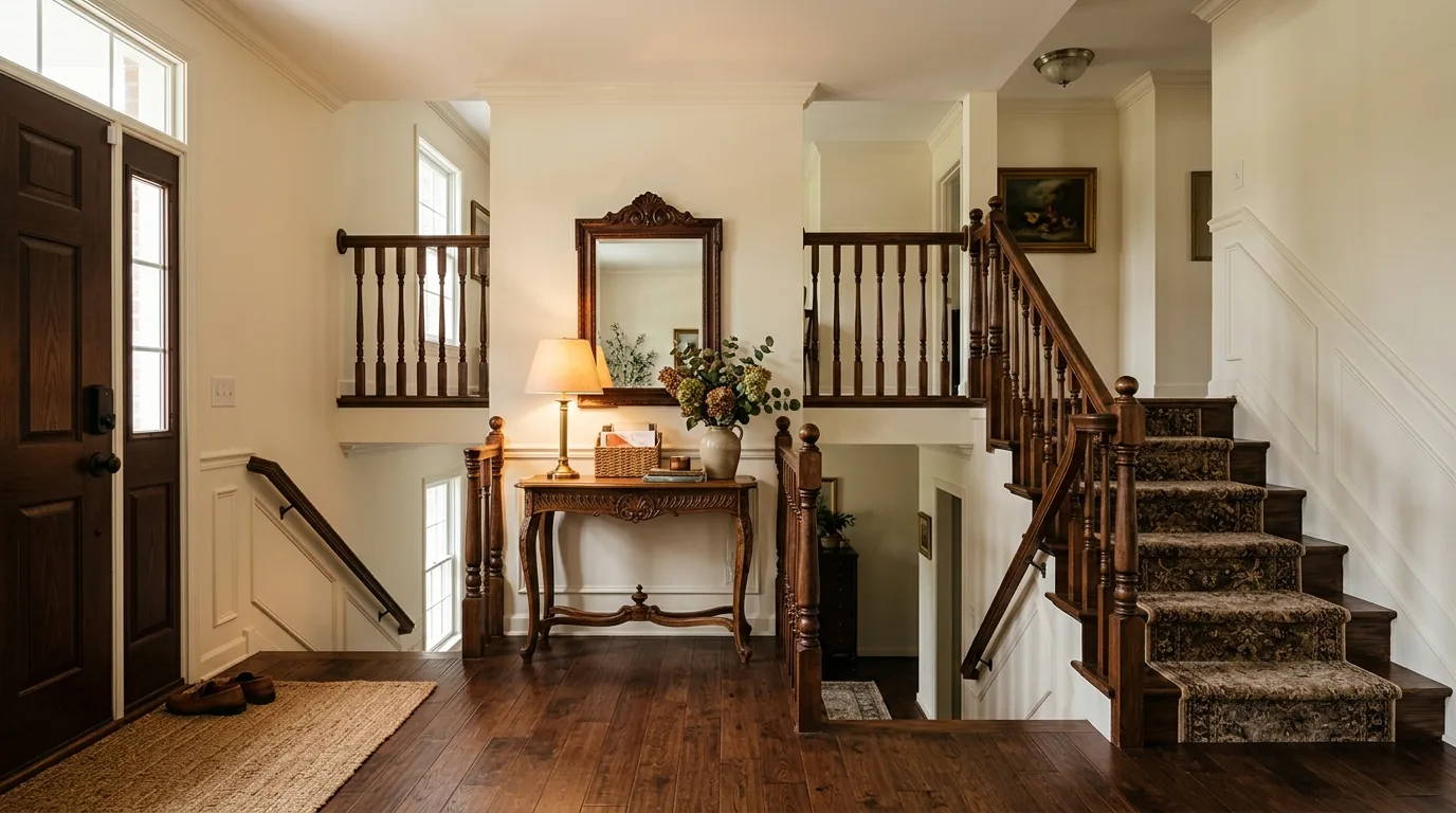Entryway with gallery wall following the staircase
