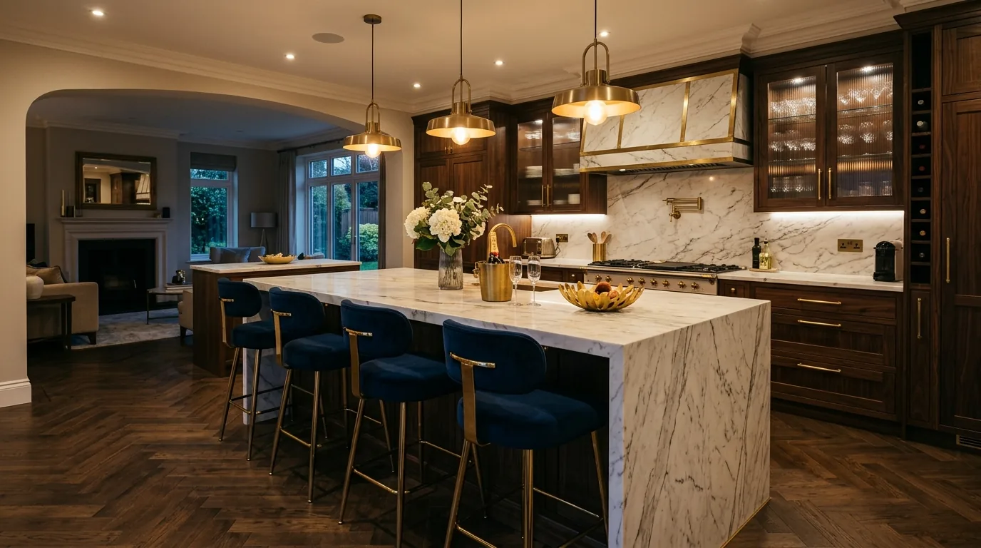 Oversized island with integrated dining extension