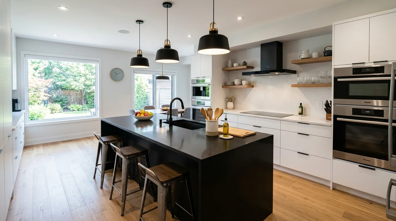 Two tone island with dark base and light stone top