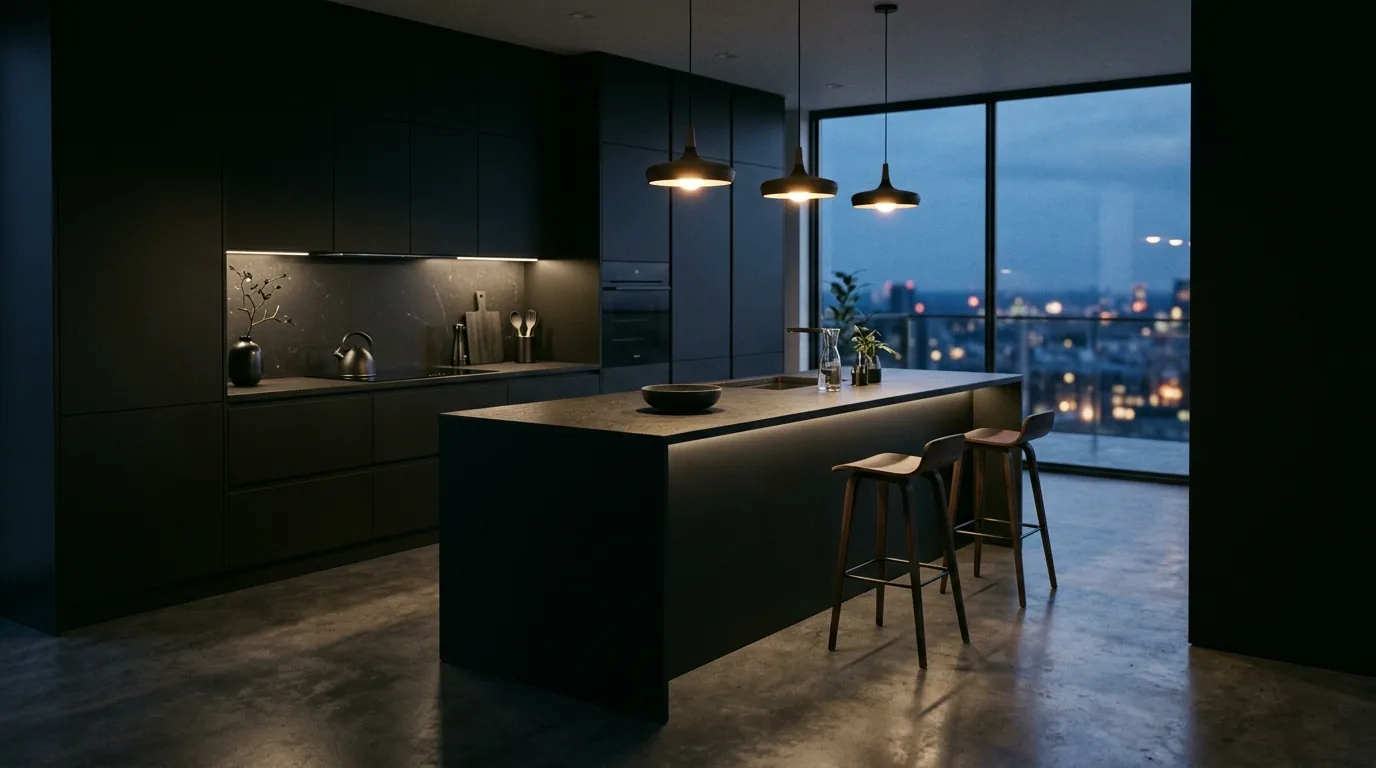 Luxury island with mixed stone and wood finish