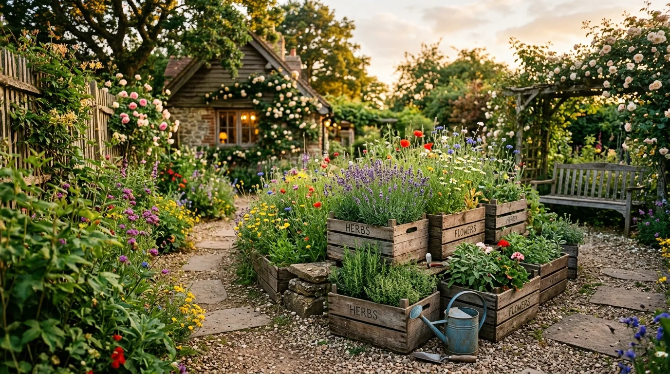 Small backyard with built in planter border