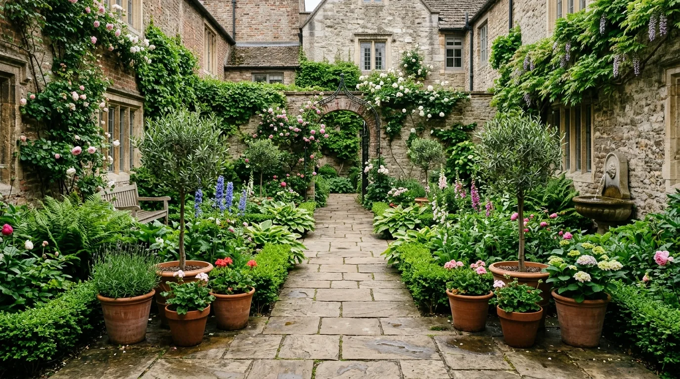 Compact vegetable garden with wooden boxes
