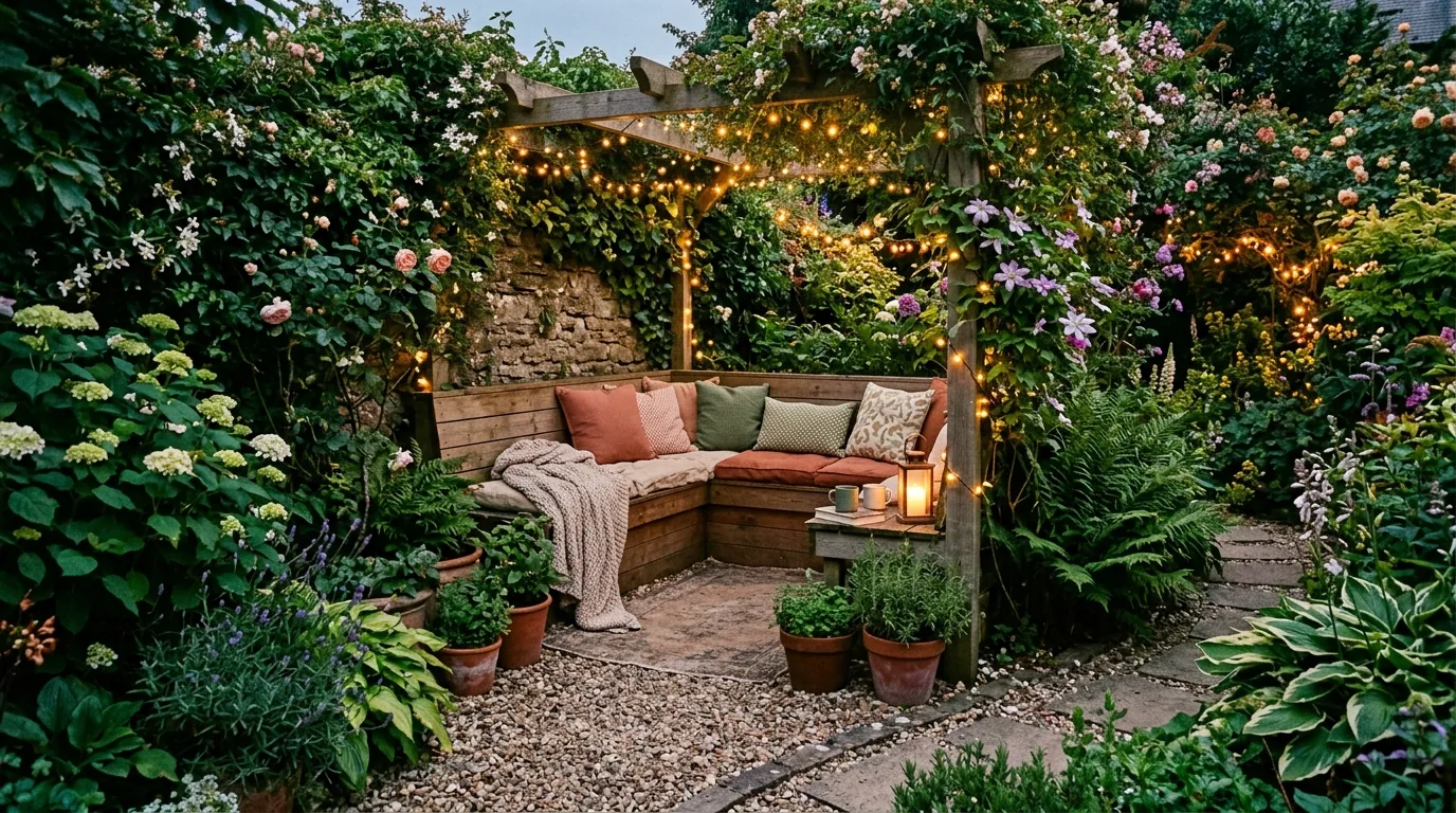 Lush mini garden with mixed planters