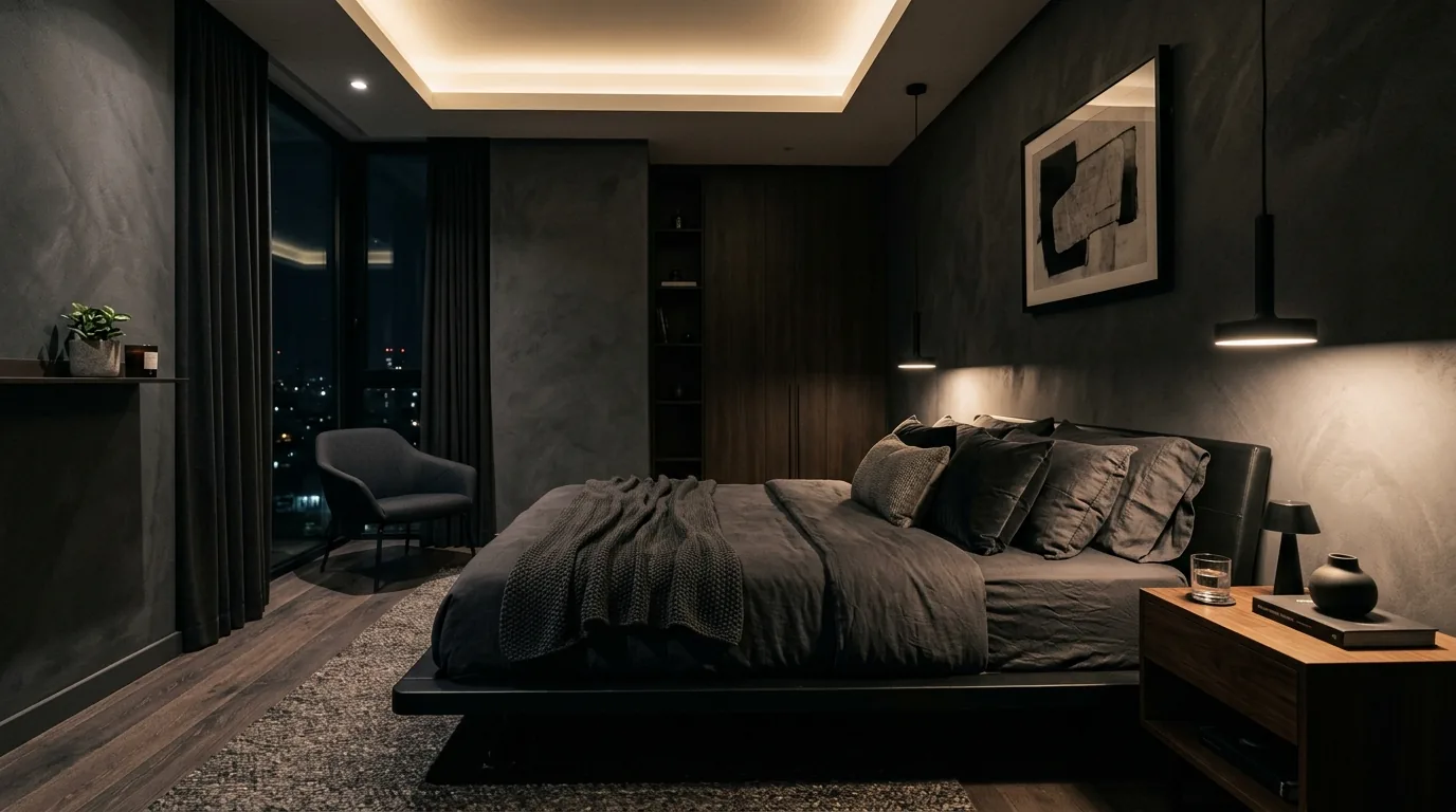 Luxury modern bedroom with floating nightstands