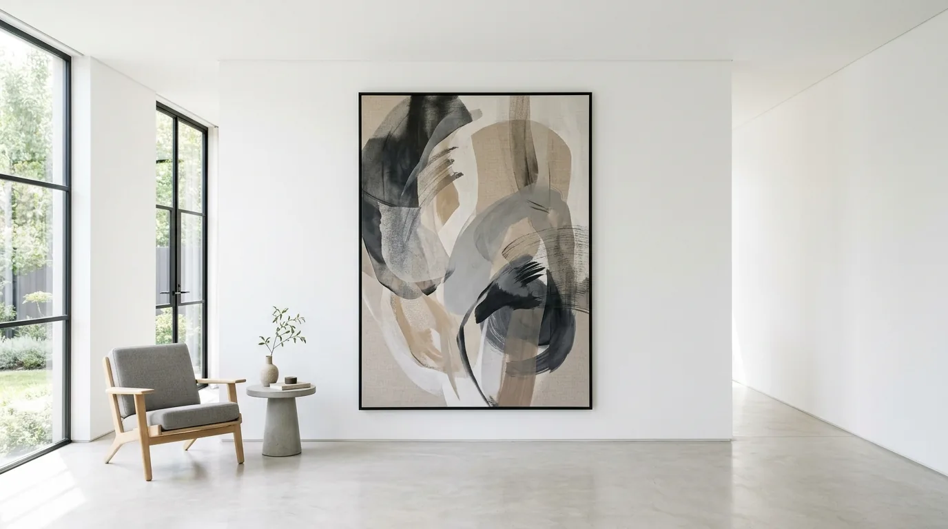 Dining room with large landscape artwork