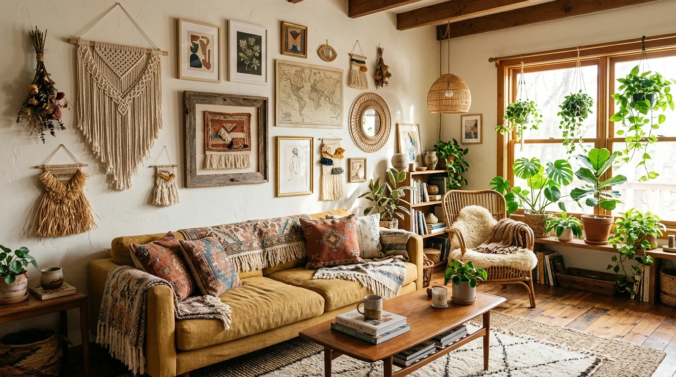 Home office with graphic modern print above desk