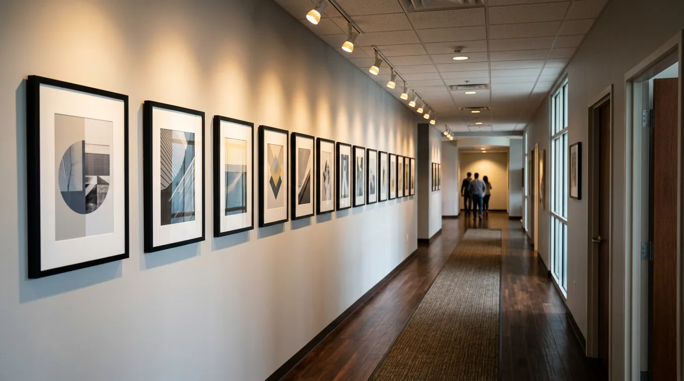 Minimal room with one sculptural black and white piece