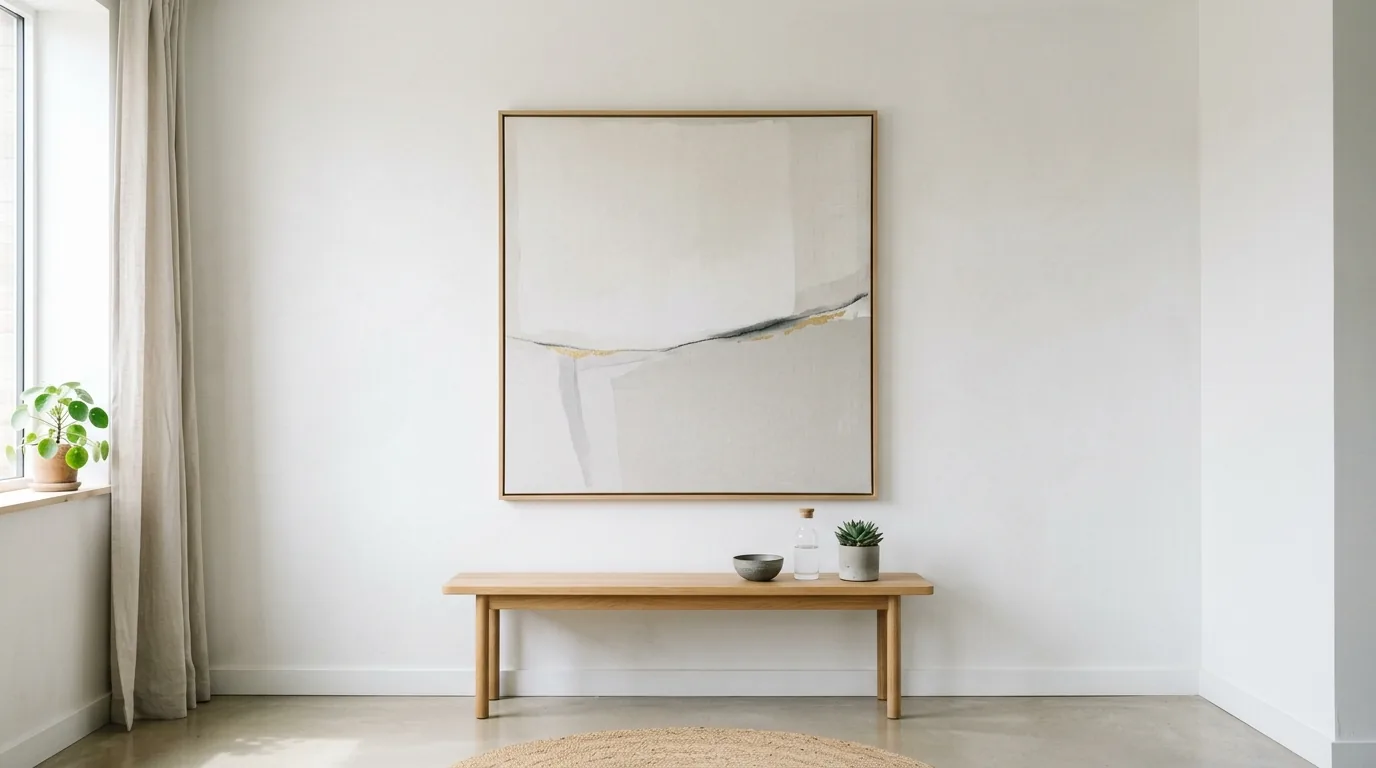 Tiny apartment dining nook with round mirror and mini art pairing