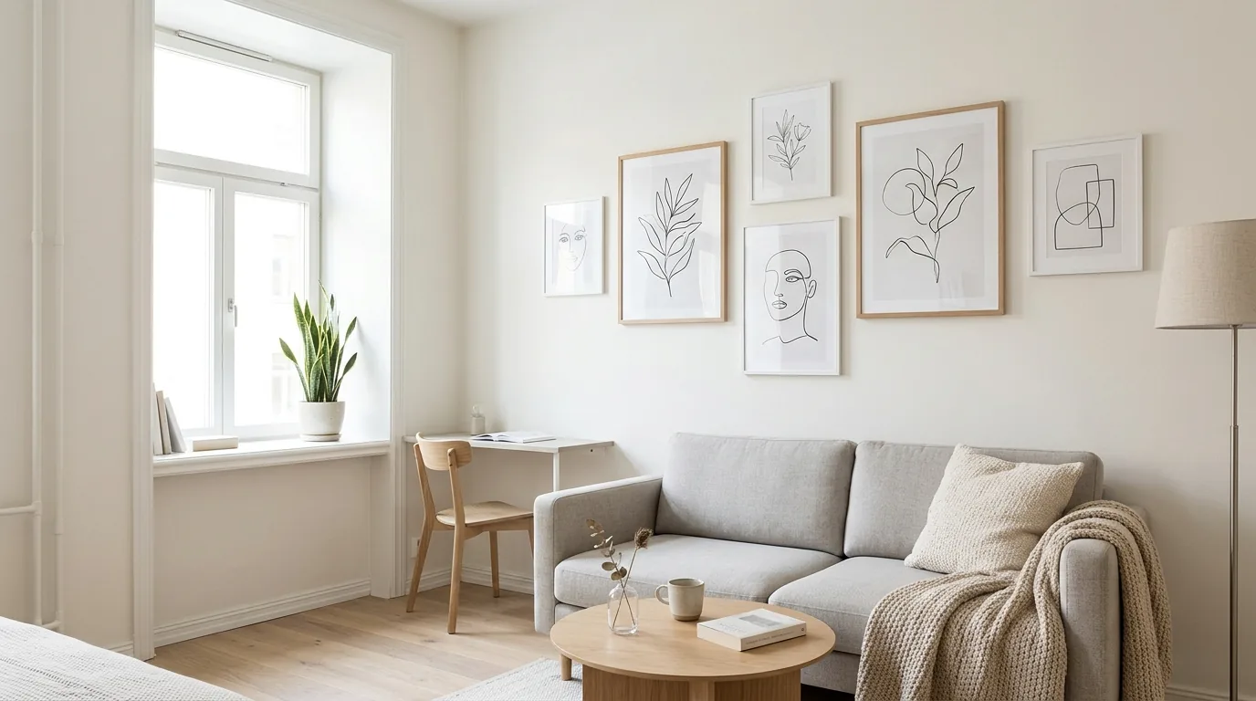 Small hallway end wall with bold colorful painting