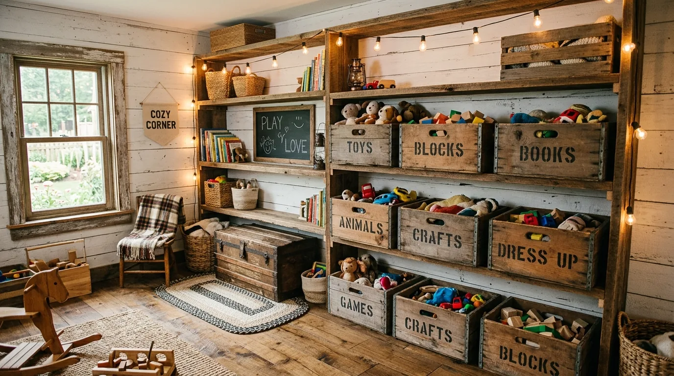 Nursery with basket wall shelving