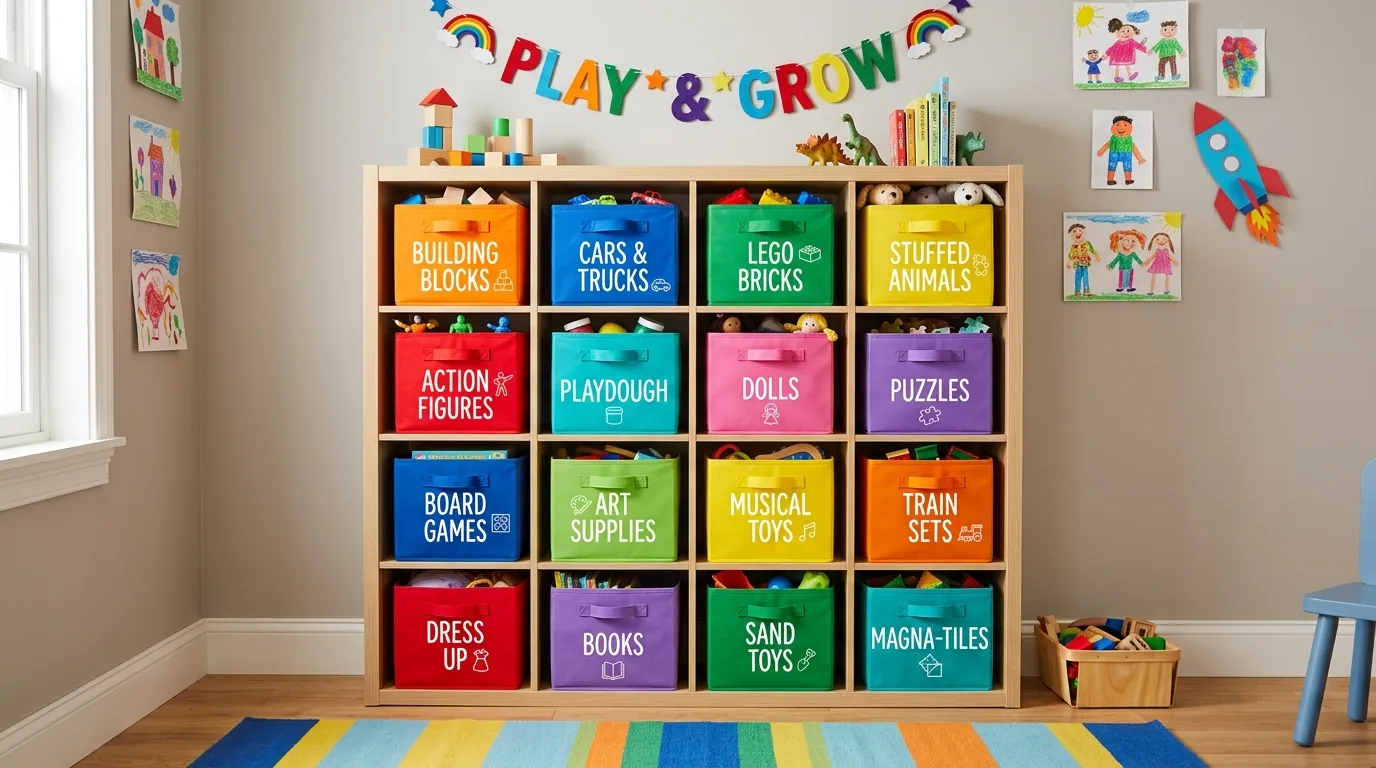 Entry mudroom with cubbies for toys and school gear