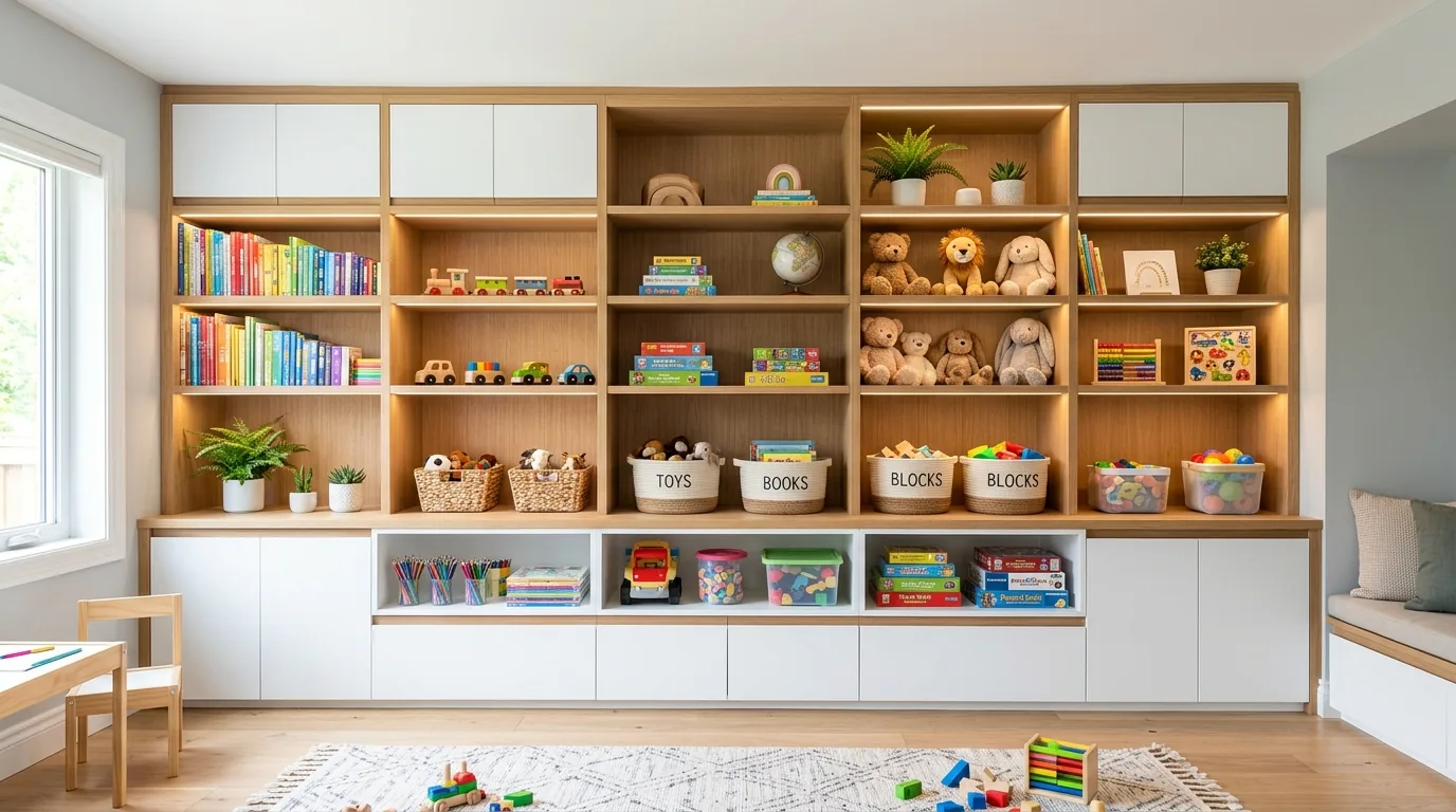 High end playroom with custom cabinetry