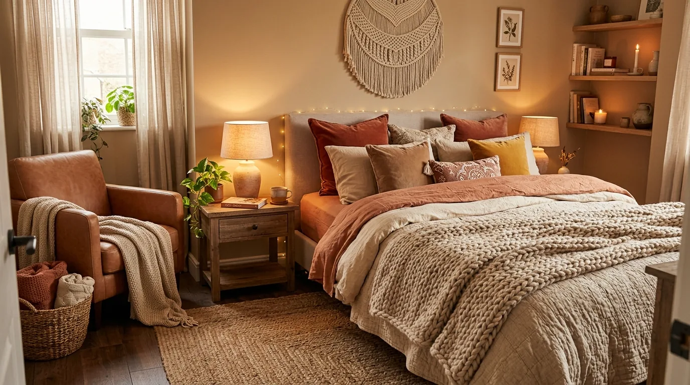 Moody bedroom makeover with deep olive walls