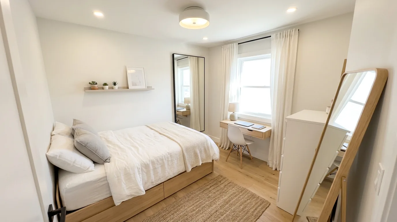 Luxury bedroom update with tall upholstered headboard