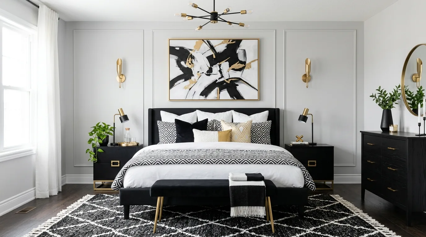 Budget friendly bedroom refresh with peel and stick wall detail